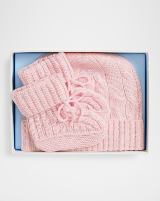Girl's Cashmere Hat & Booties Gift Set, Size 0